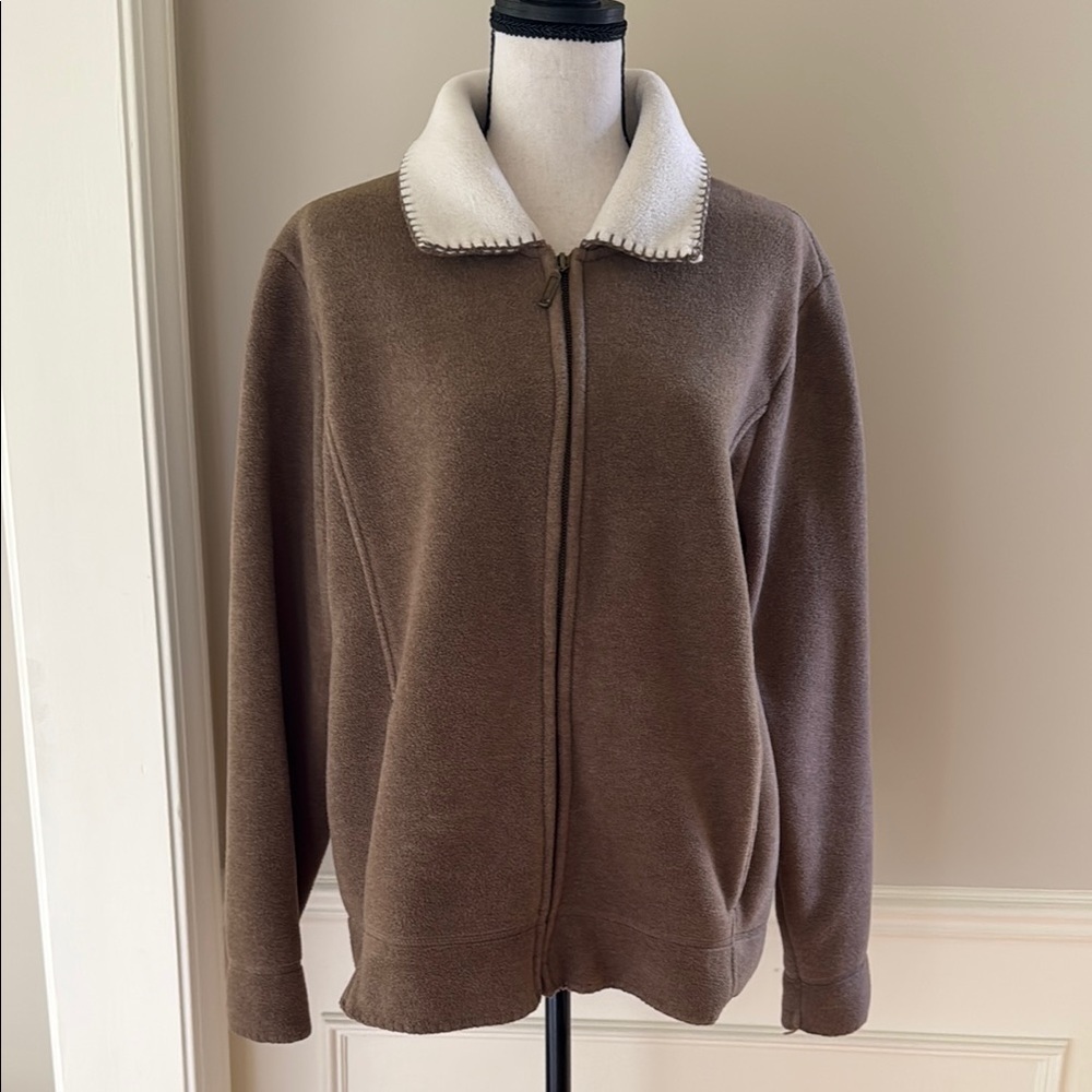 Barrage Fleece Jacket Coat Full Zipper Blanket Stitch Collar Women L
